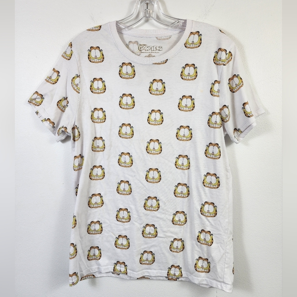 Garfield Men's White T-Shirt with Cartoon Printed Head Graphic Design, sz MD - Picture 13 of 13